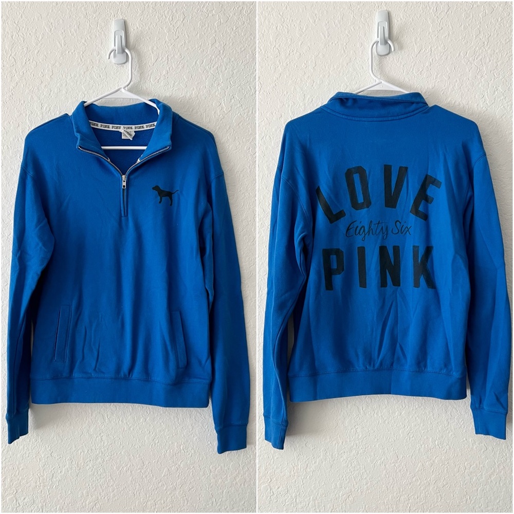 Victoria’s Secret PINK Royal Blue Love Pink Eighty Six Quarter Zip Sweater XS